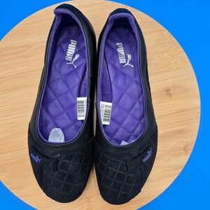 Puma Ballet Flats Womens Size 8.5 Black Purple Quilted Comfort Slip On Shoes Y2K